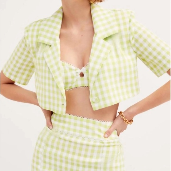 For Love & Lemons Maureen Blazer. Size: XS. NWT. Color: Green and White. - Picture 1 of 9